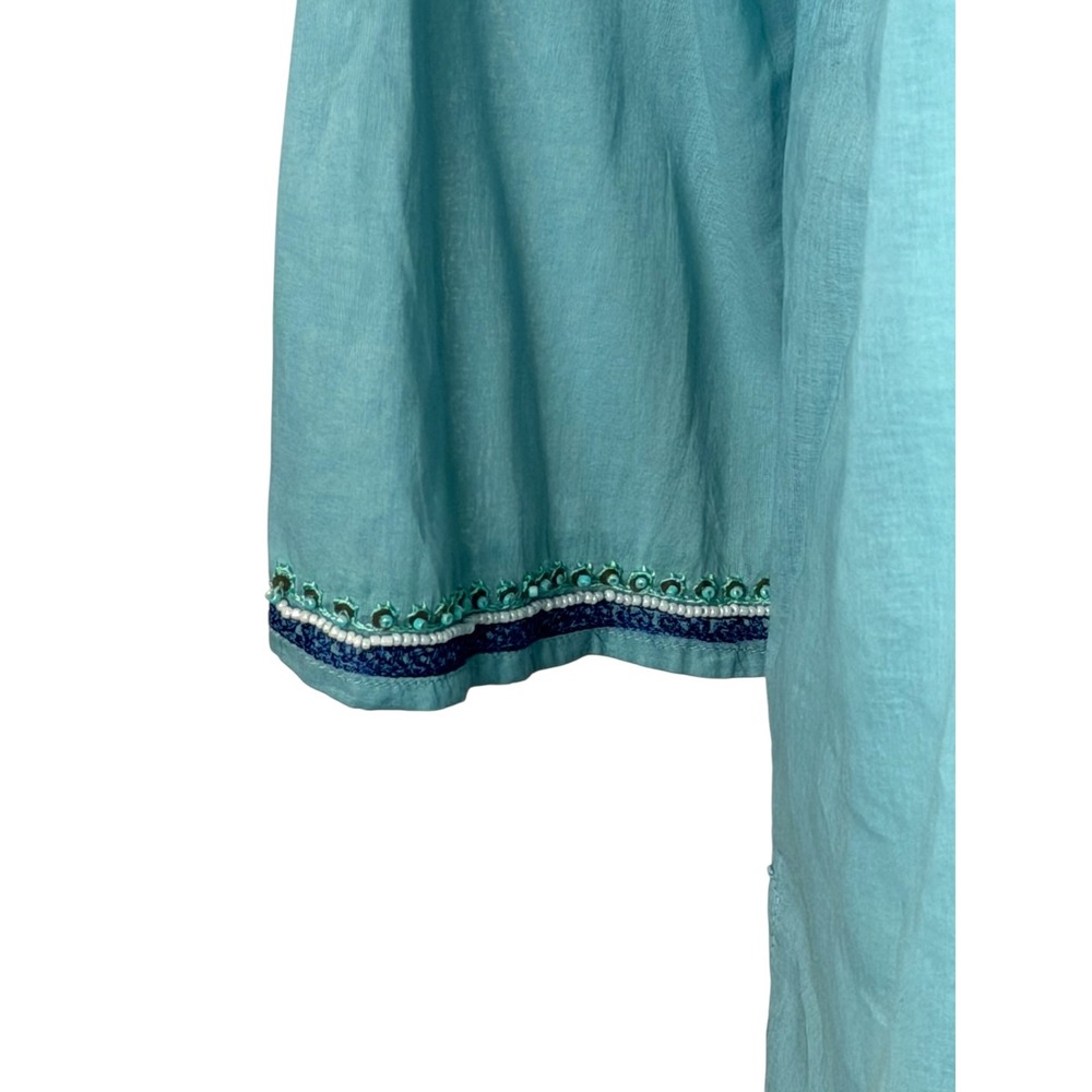 Journal Embroidered Tunic Women 6 Turquoise Blue Beaded Boho Cotton Top Cottage - Picture 5 of 13